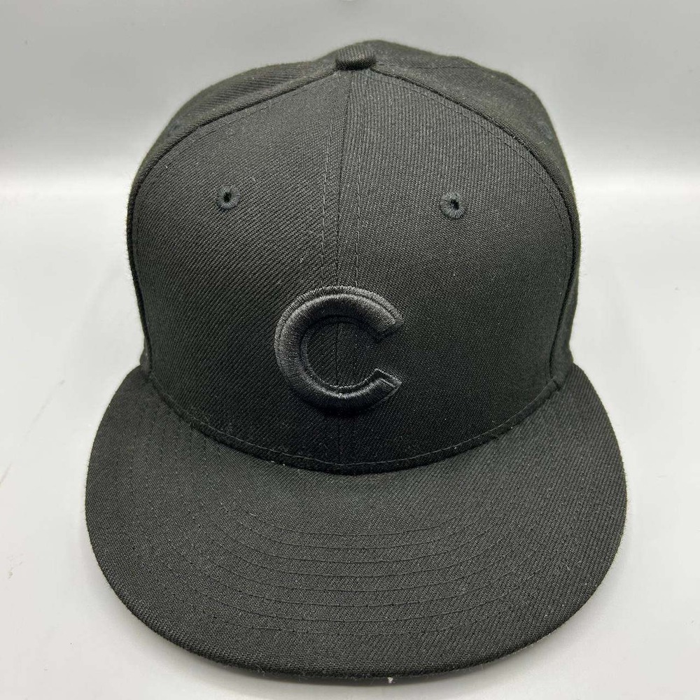 Chicago Cubs MLB Hat Men 7 1/8 Black Embroidered 59Fifty New Era Fitted Cap